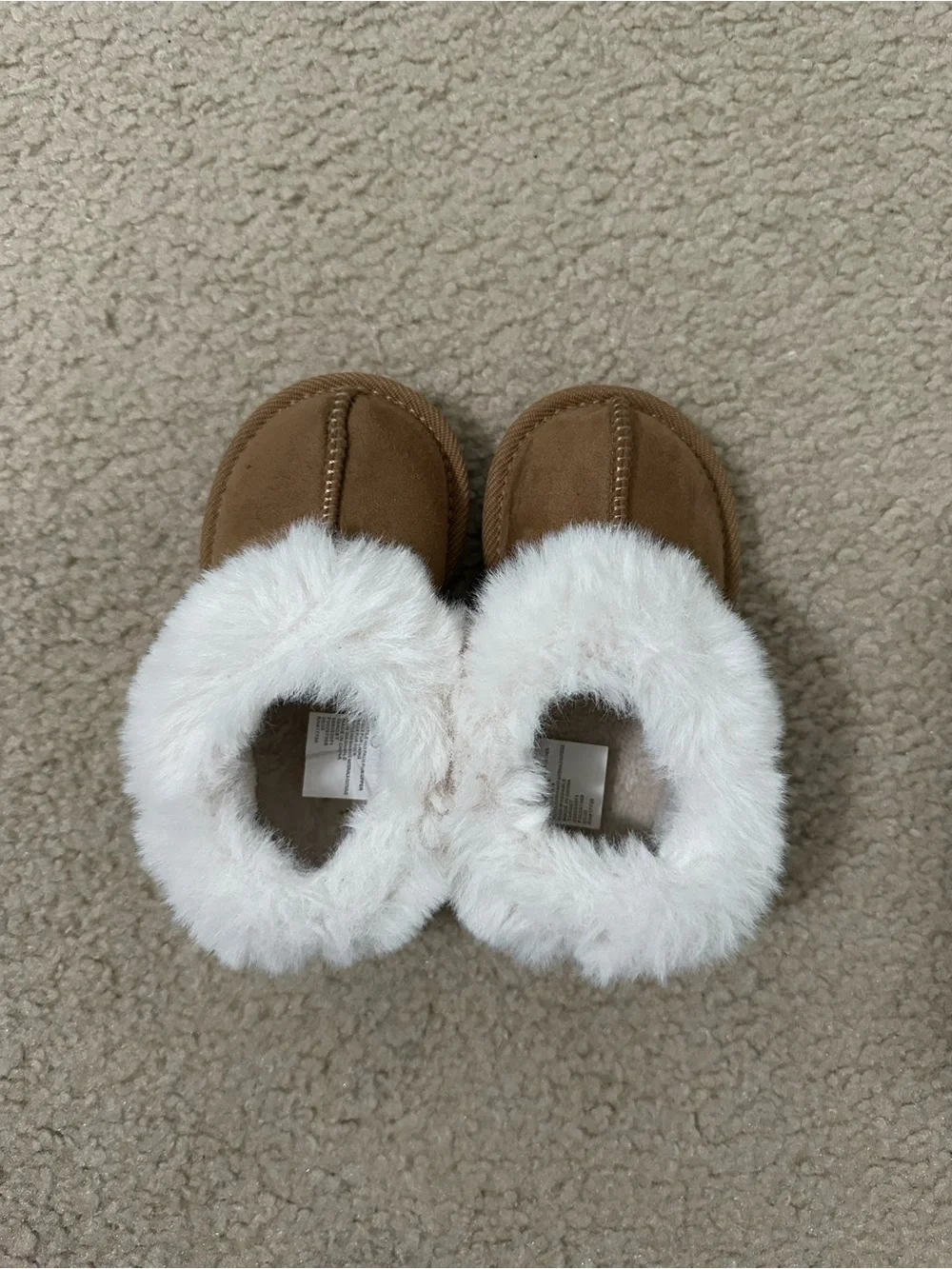 Toddler Cozy Faux Fur Lined Slipper Mules in Brown and Cream